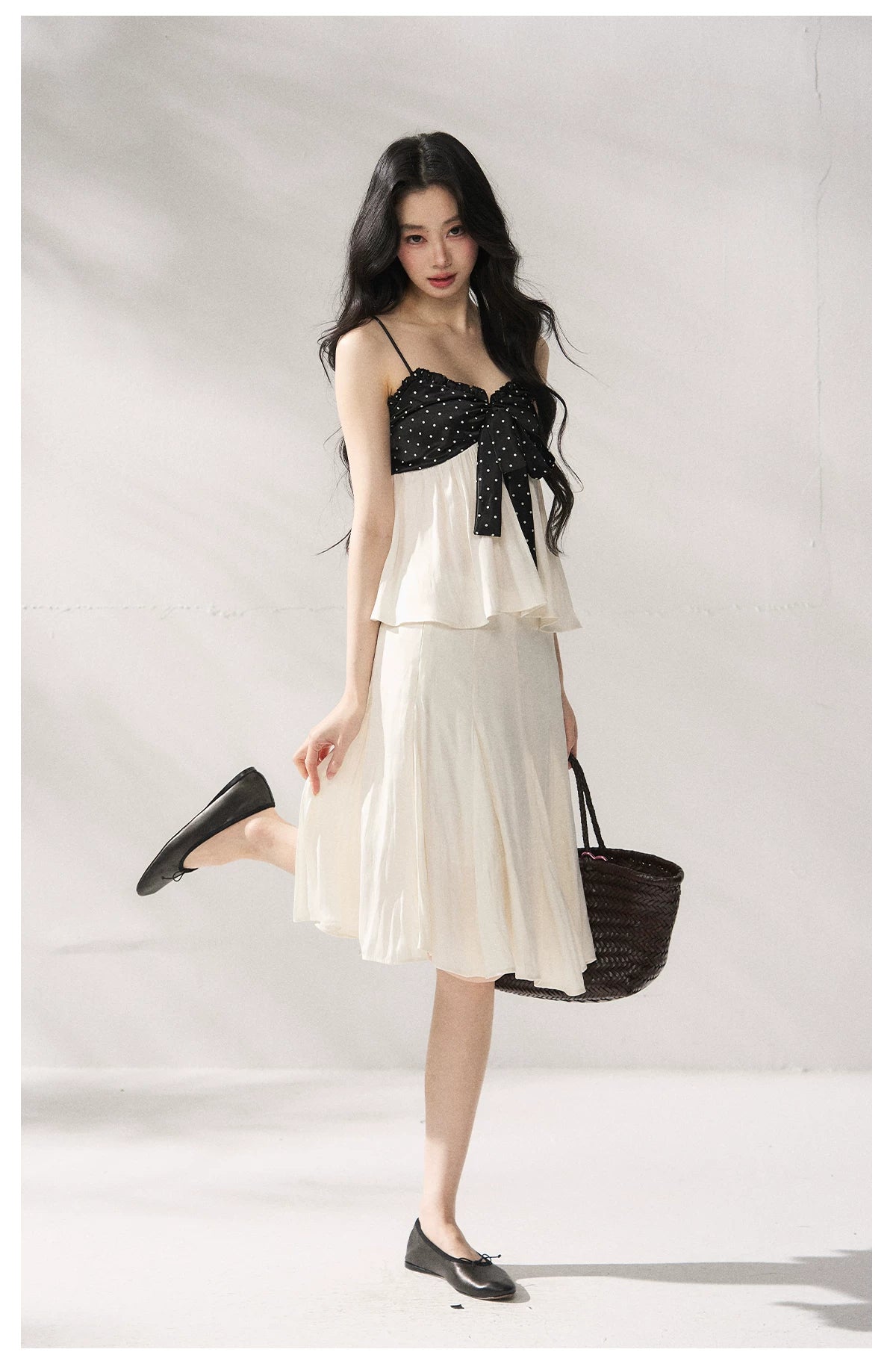Polka Dot Camisole &amp; Bow Detail Midi Skirt Set