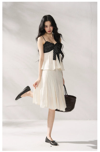 Polka Dot Camisole &amp; Bow Detail Midi Skirt Set