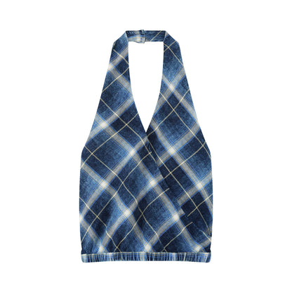 Plaid Halterneck Backless Camisole