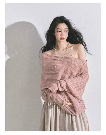 French Asymmetric Cut-Out Knit Sweater