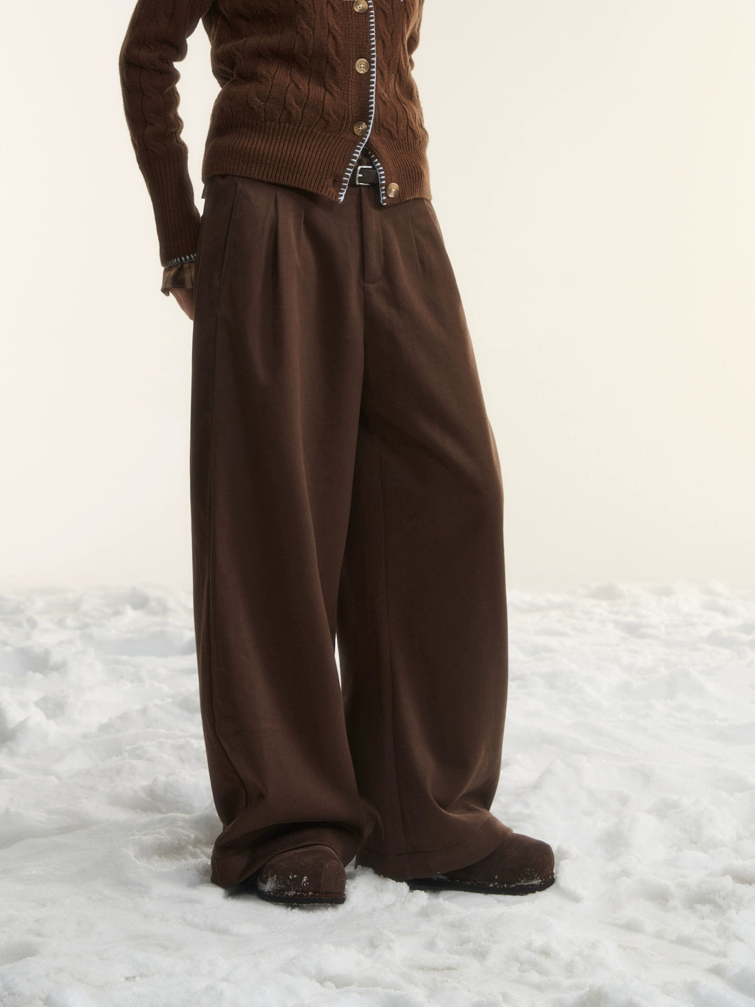 Fleece-Lined Relaxed Belted Trousers