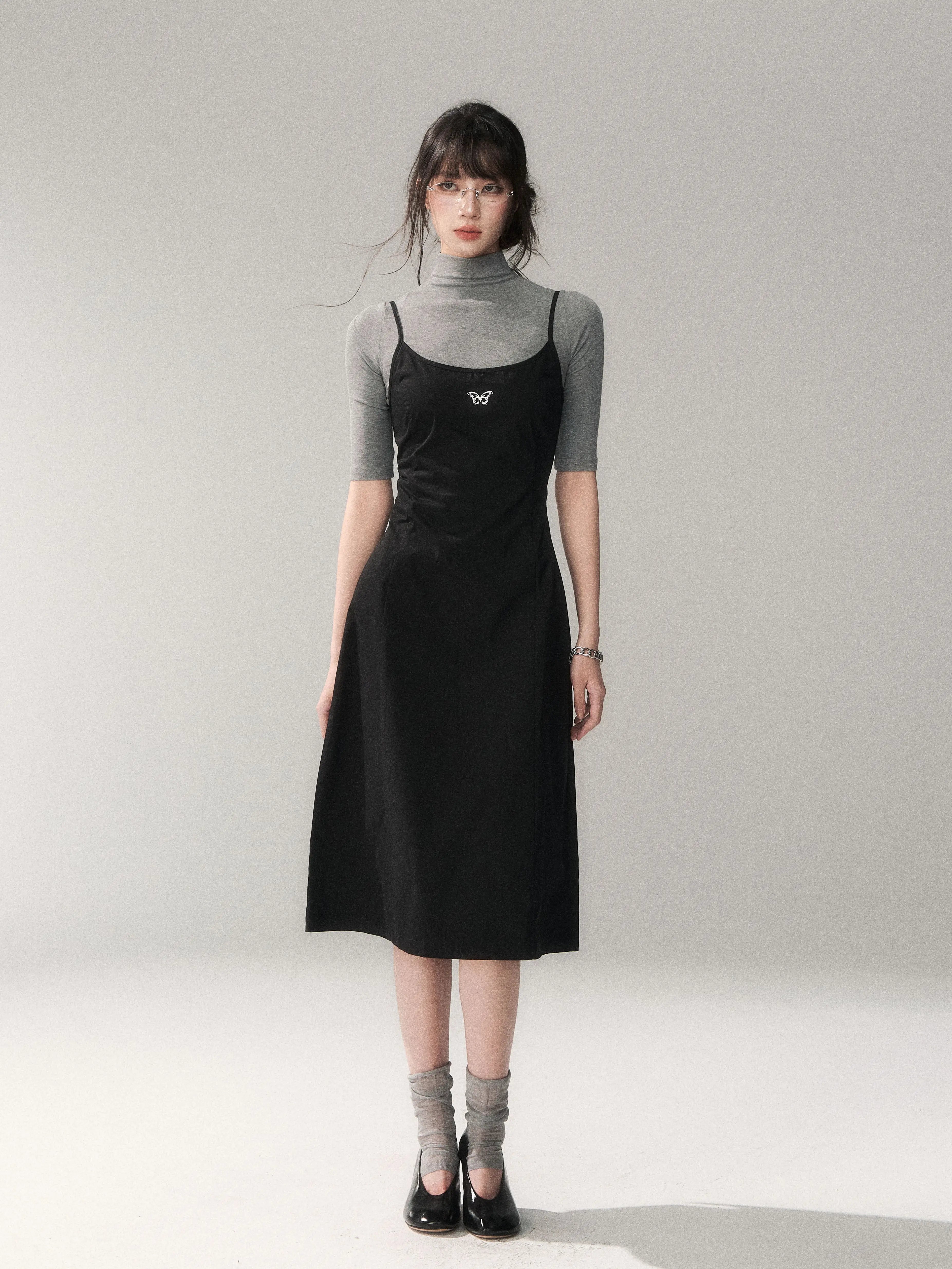 Minimalist Cotton A-Line Slip Midi Dress