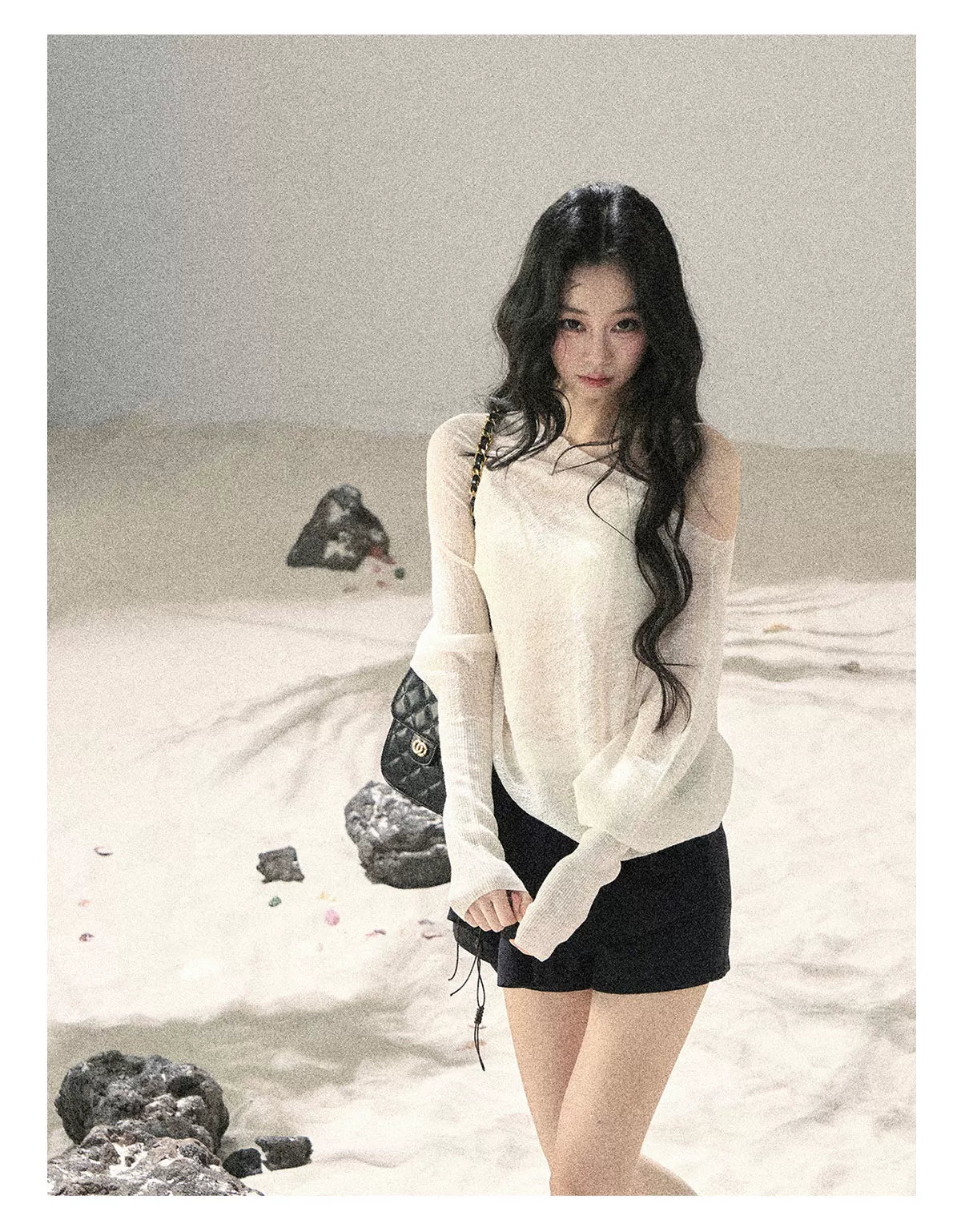 Sheer Off-Shoulder Sun Protection Knit Top Set