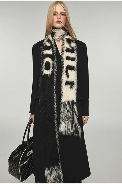 Letter Tassel Mink Fur Embossed Scarf - CHINASQUAD