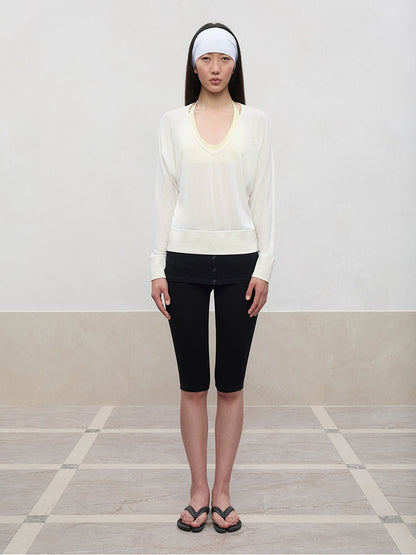 Lyocell-Linen V-Neck Knit Cover-up