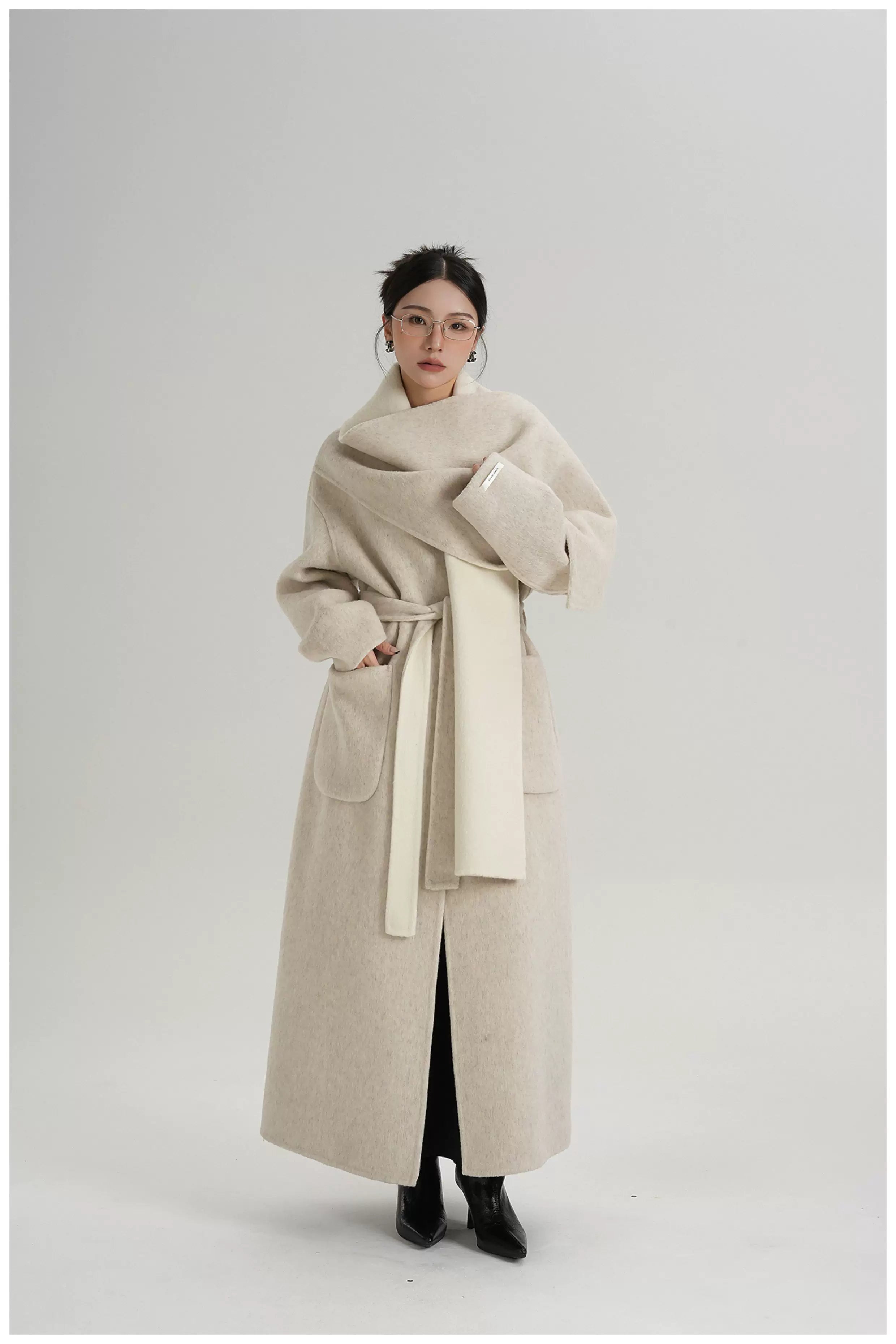 Two-Tone Double-Faced Wool Long Coat