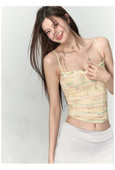 Pink & Yellow Plaid Bow Tie Tank Top - CHINASQUAD