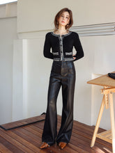 Black Flared Leather Pants - CHINASQUAD