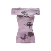 Purple Butterfly & Pink Butterfly Mesh One-shoulder T-shirt - CHINASQUAD