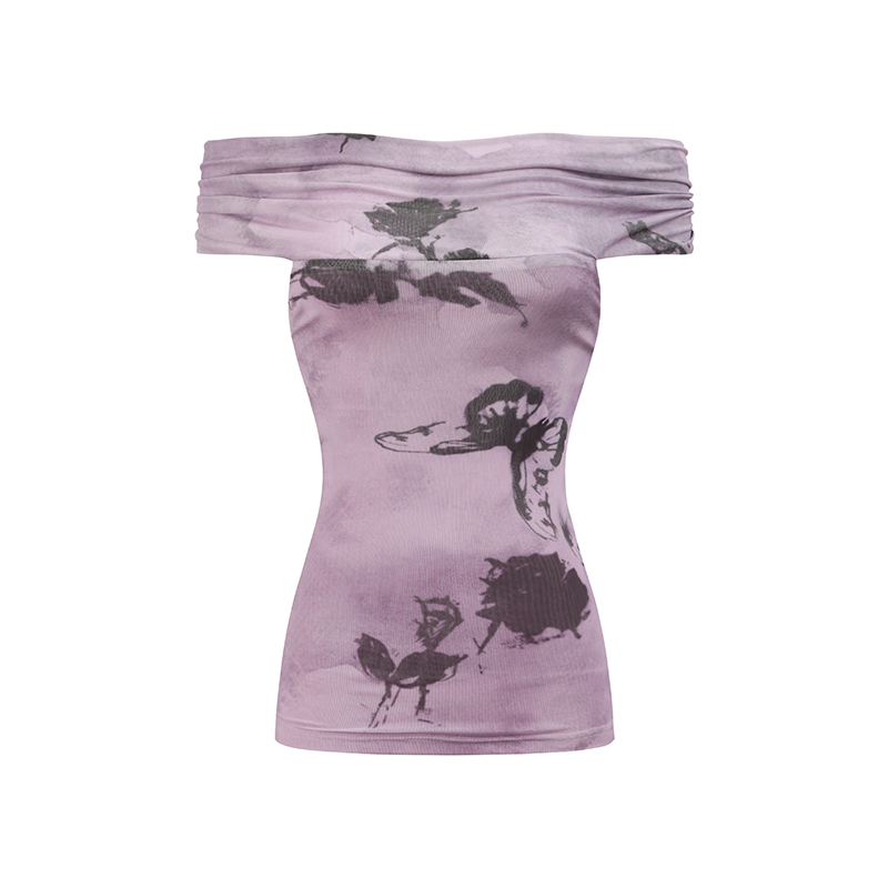 Purple Butterfly &amp; Pink Butterfly Mesh One-shoulder T-shirt - CHINASQUAD