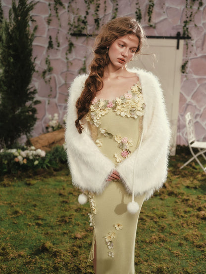 French Couture Floral Knit Split Slip Dress