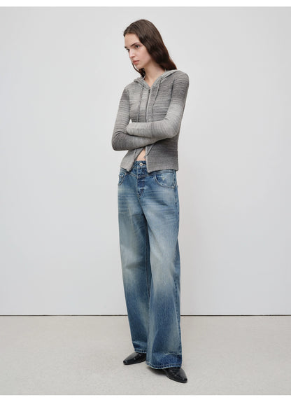 Ombre Wool Blend Double-Zip Hooded Cardigan