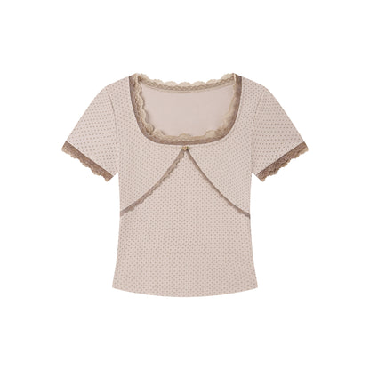 Vintage Lace Square-Neck Fitted T-Shirt