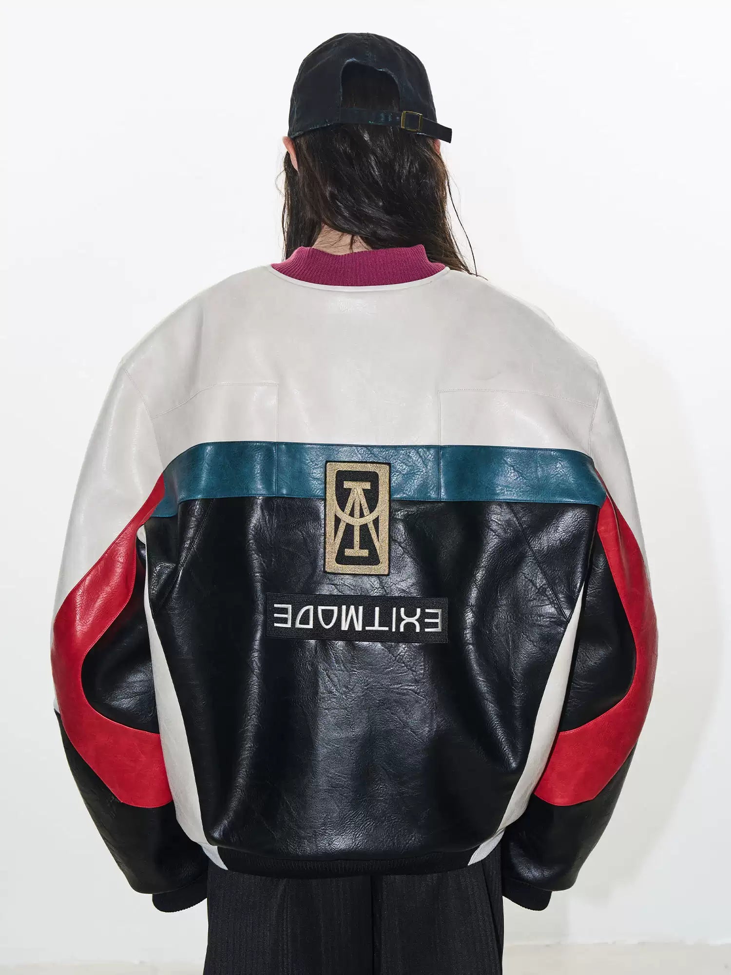 Color-Block Embroidered Moto Padded Jacket