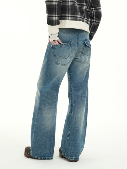 Whisker Sculpted Curved-Leg Denim Pants