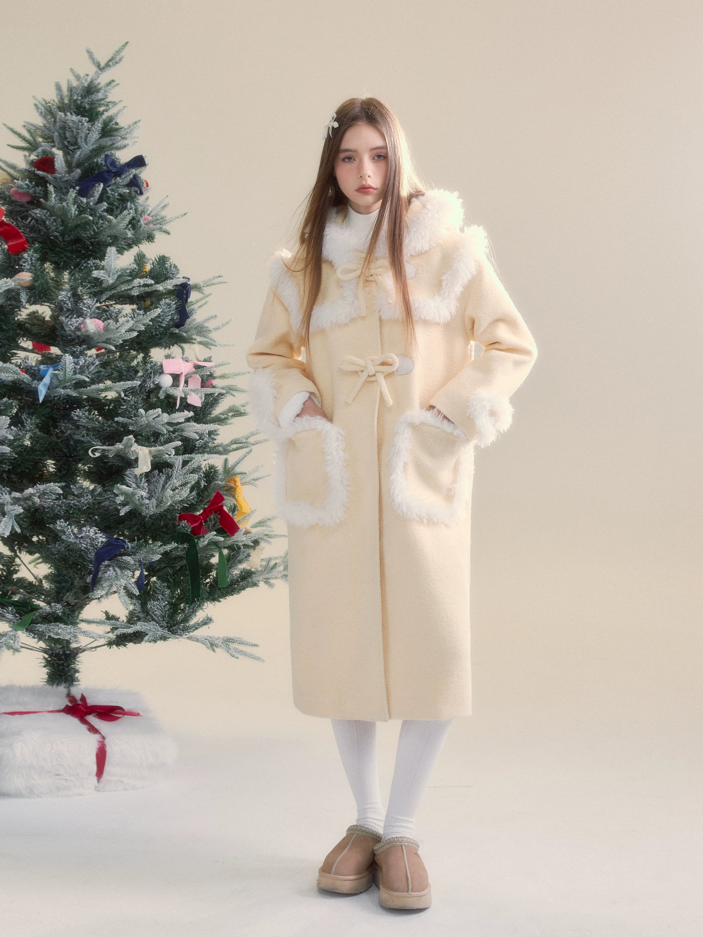 Cream Yellow Long Woolen Coat - CHINASQUAD