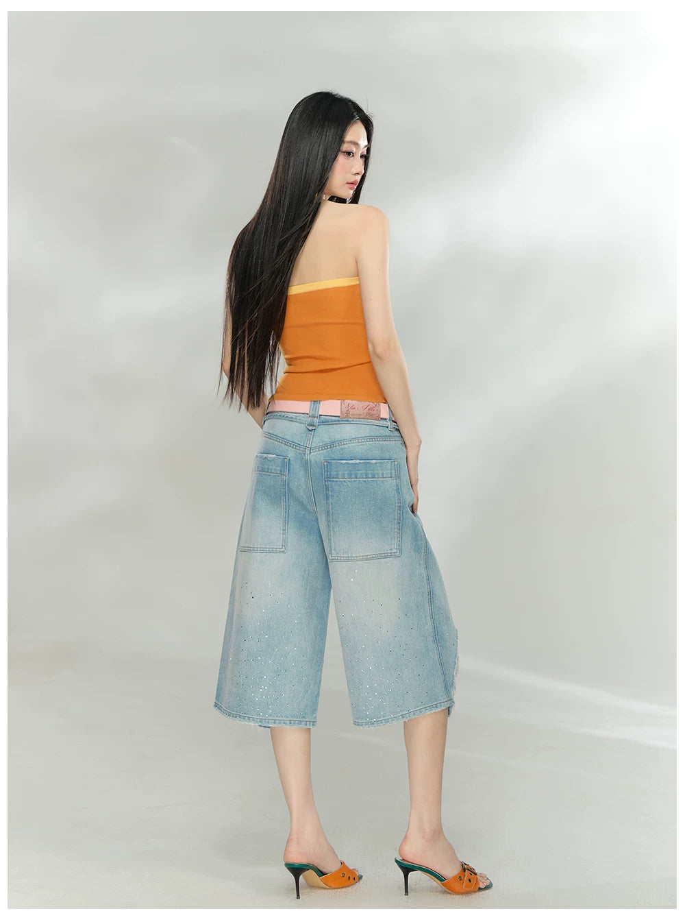 Crystal Distressed Cropped Straight-Leg Denim Jeans