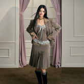 Brown Shawl Collar Jacket & Skirt Set - CHINASQUAD