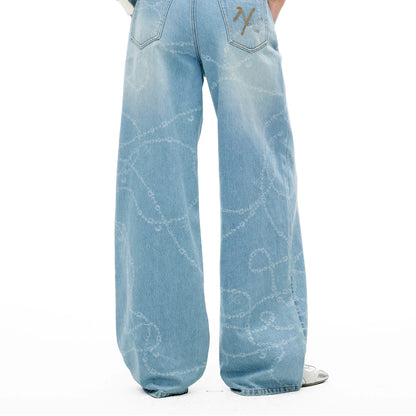 Beverly Printed Wide-Leg Denim Pants