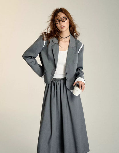 Gray Faux Two-piece Blazer &amp; Skirt Set