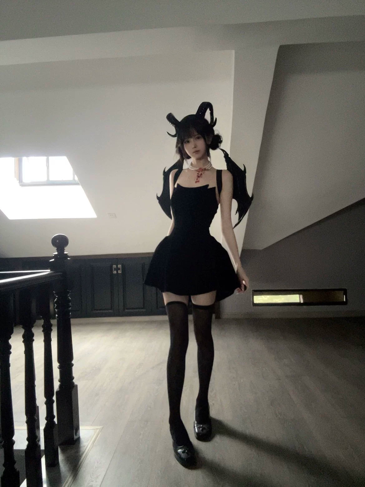 Devil’s Kiss Strapless Velvet Puff Dress