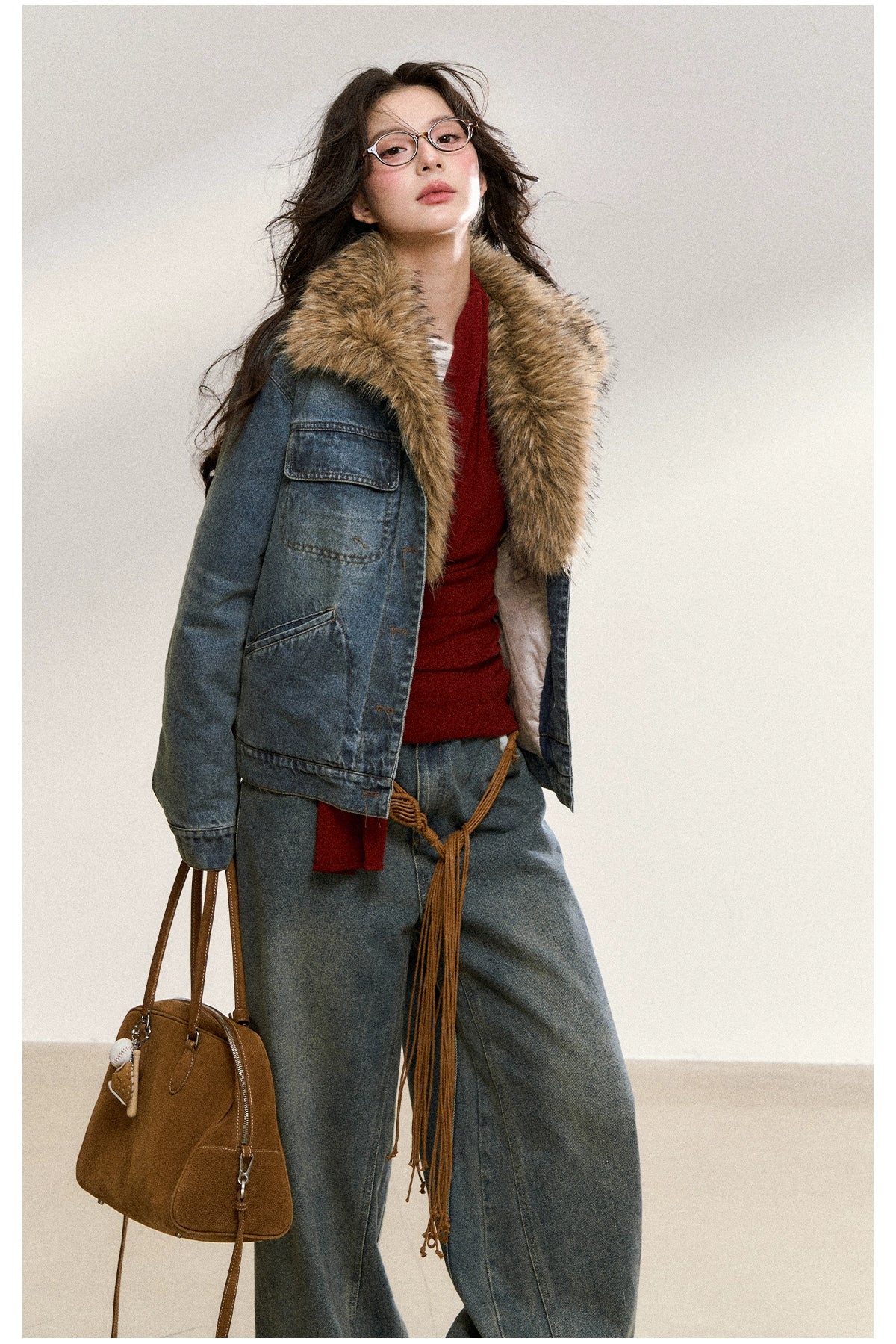 Faux Fur Collar Denim Jacket