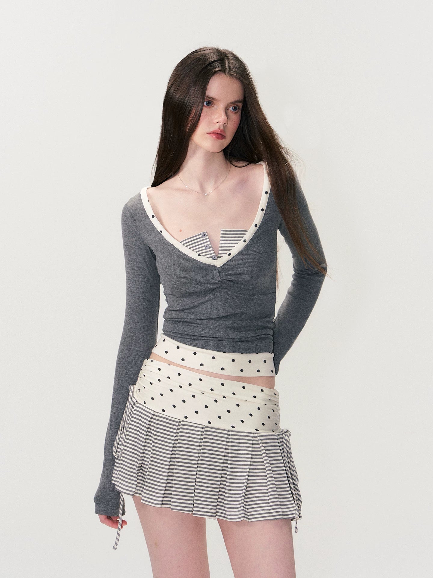 Faux Two-Piece Slim Long-Sleeve T-Shirt