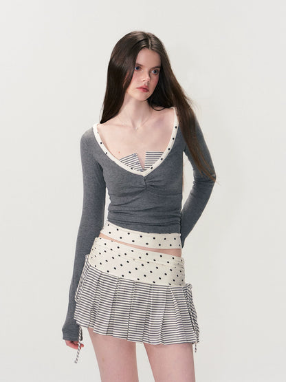 Faux Two-Piece Slim Long-Sleeve T-Shirt