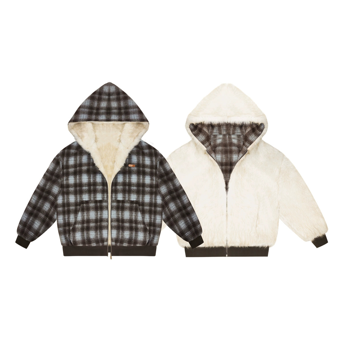 Reversible Plaid Teddy Fur Jacket