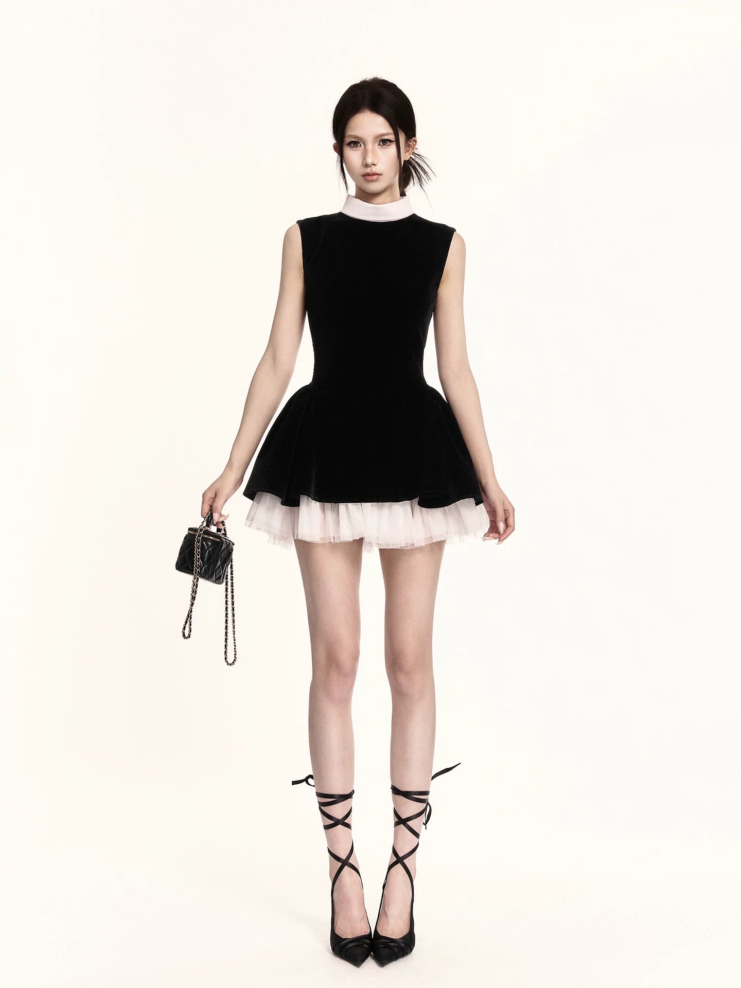Elegant Contrast Tulle Hem Mini Dress