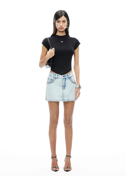 Wheat Ear Denim Mini Skirt