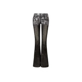 Black Embroidered Silver-Stamped Flared Jeans - CHINASQUAD