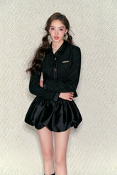 Black Waist-fitted Blazer & Skirt Set - CHINASQUAD