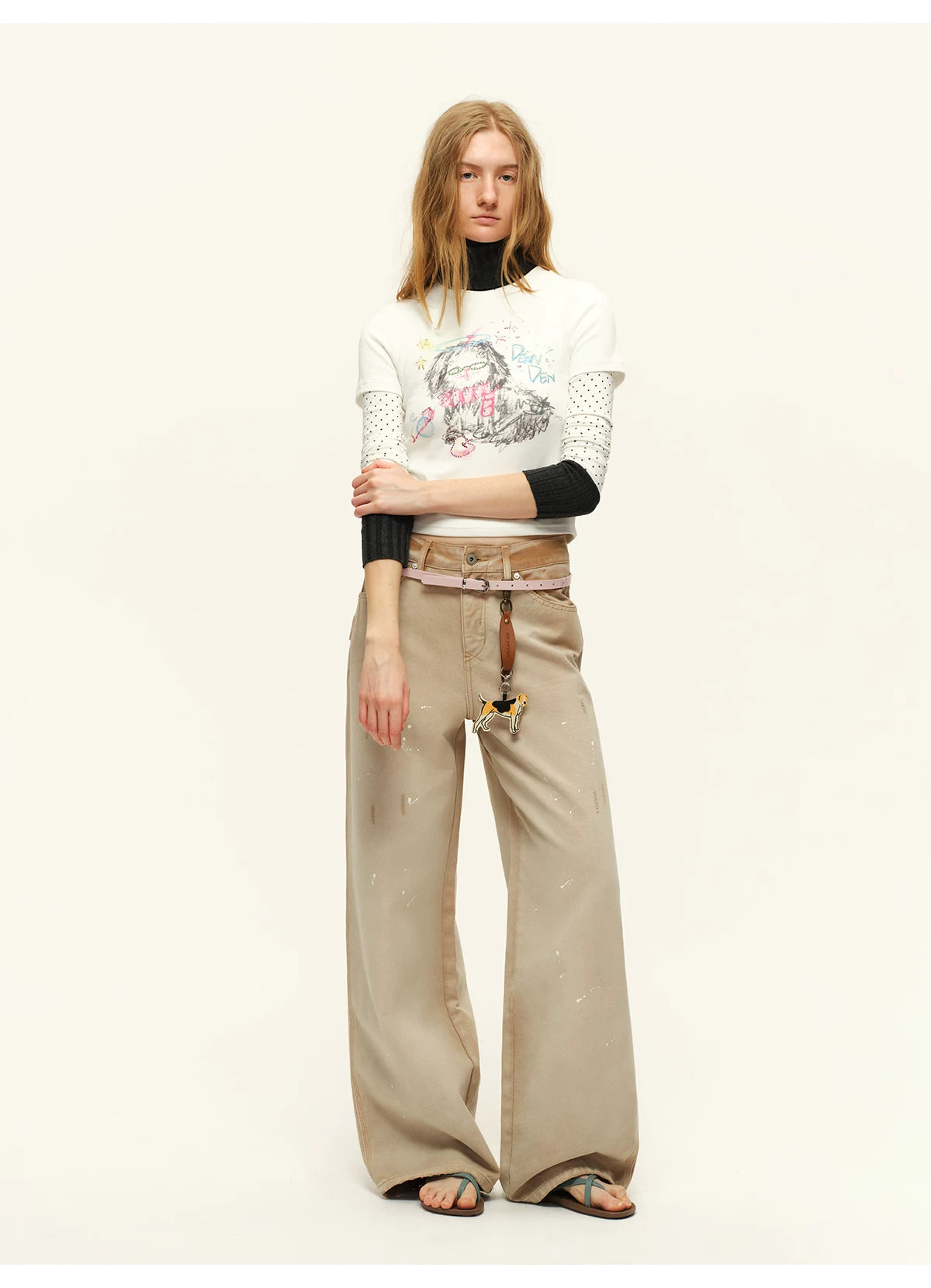 Washed Wide-Leg Denim Pants