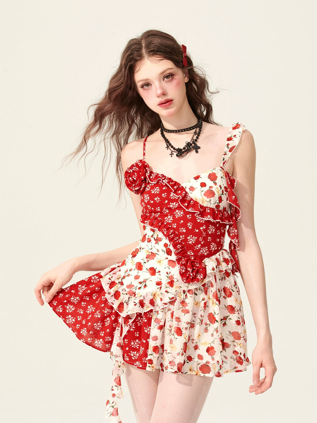 Patchwork Floral Strap Dress