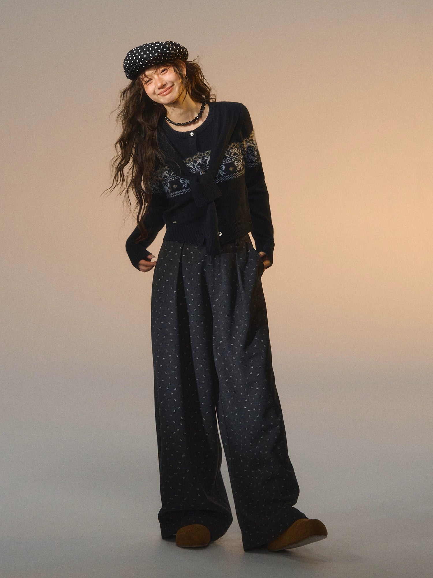 Fair Isle Bow Layered Knit Sweater