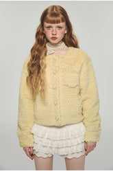 Yellow Faux Fur Casual Crop Coat - CHINASQUAD