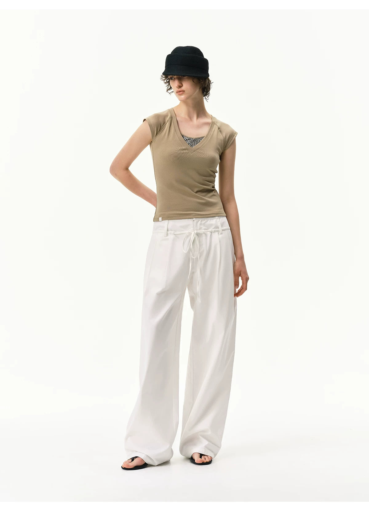 Lyocell Linen Drawstring Barrel-Leg Pants