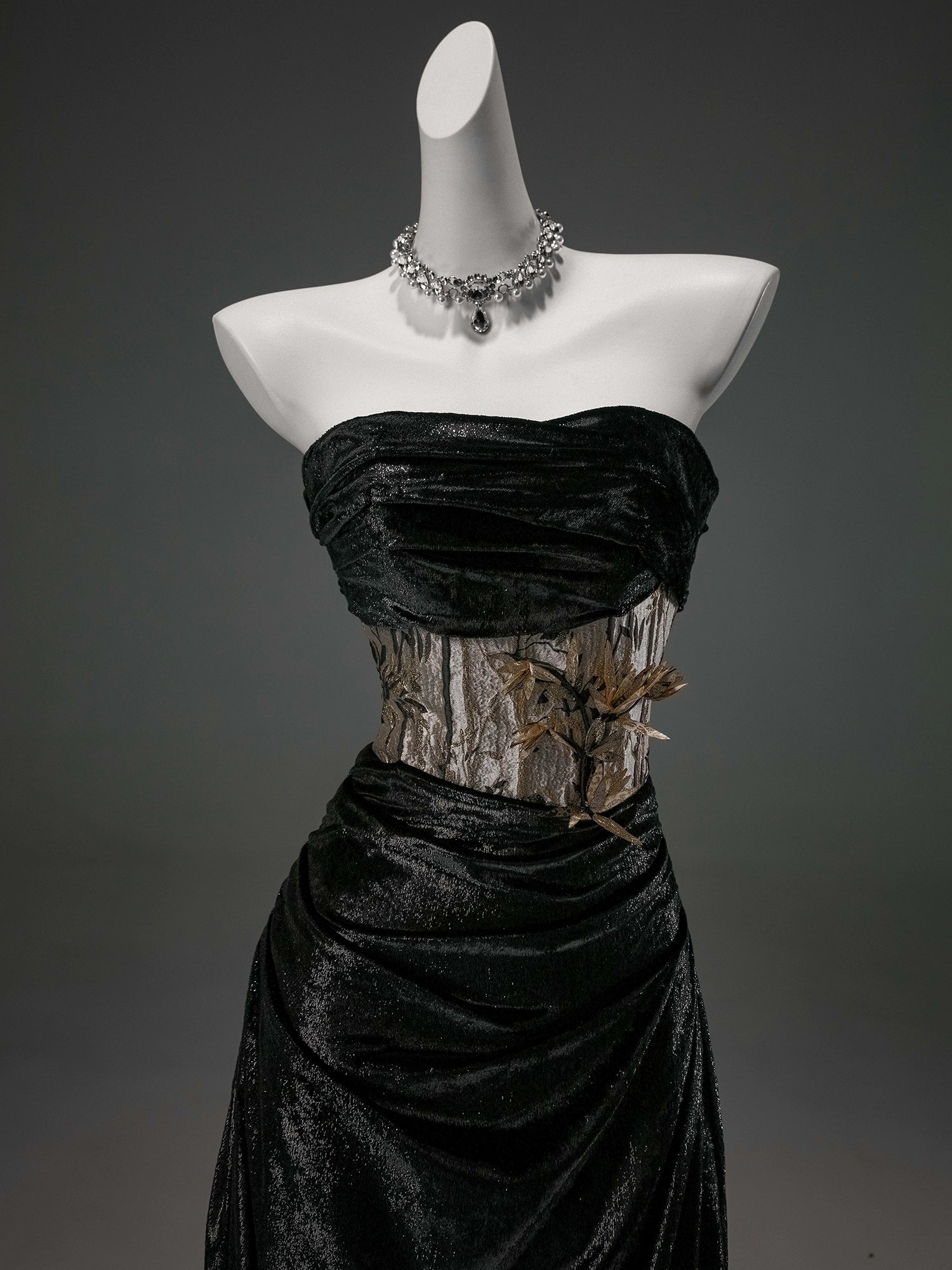 Elegant Black Velvet Couture Gown