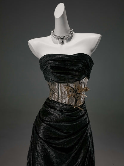 Elegant Black Velvet Couture Gown
