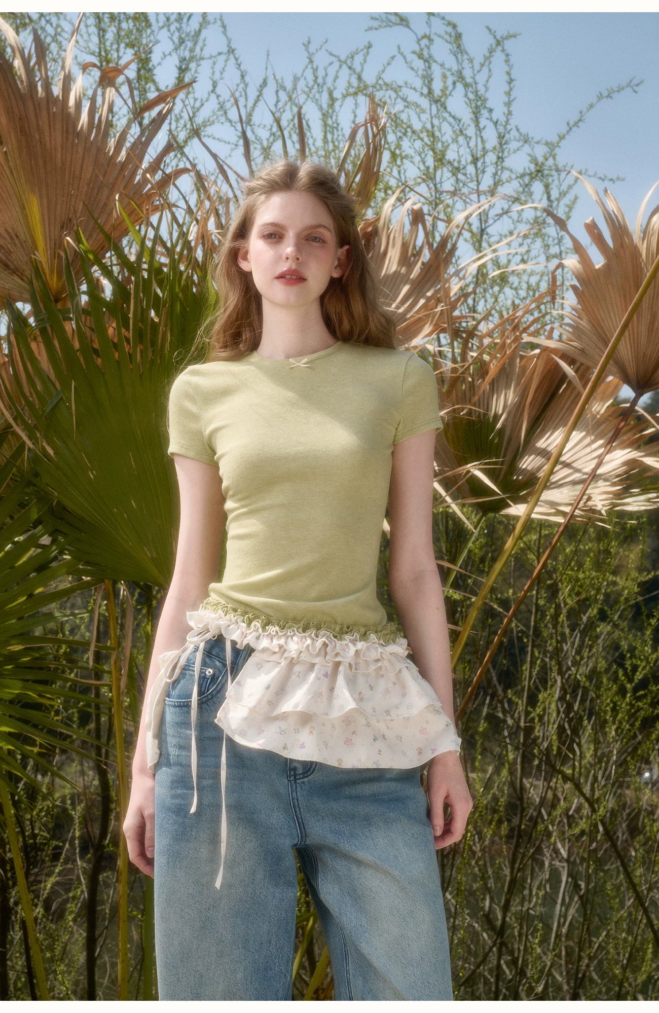 Little Bunny Ruffle Hem Printed Knit T-Shirt