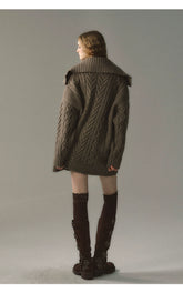 Khaki & Black Horn Button Knit Cardigan - CHINASQUAD