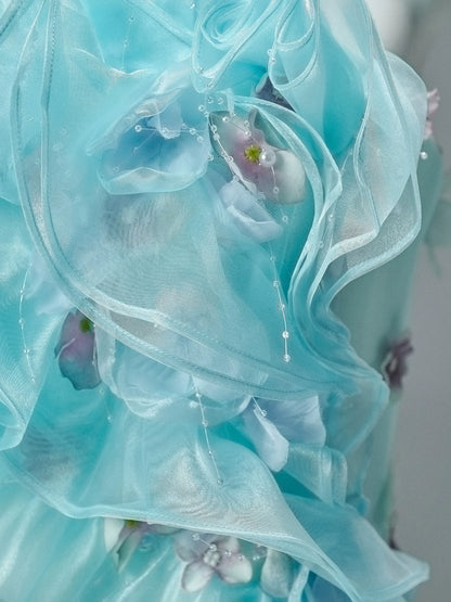 Azure “Bluefin Princess” Cascading Organza Couture Gown