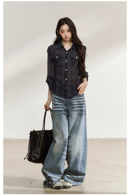 Asymmetric Plaid Cotton-Linen Shirt