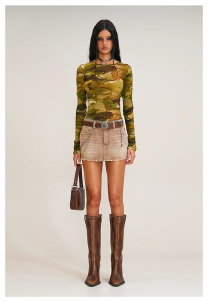 Vintage Ink Camo Mesh Long Sleeve T-Shirt
