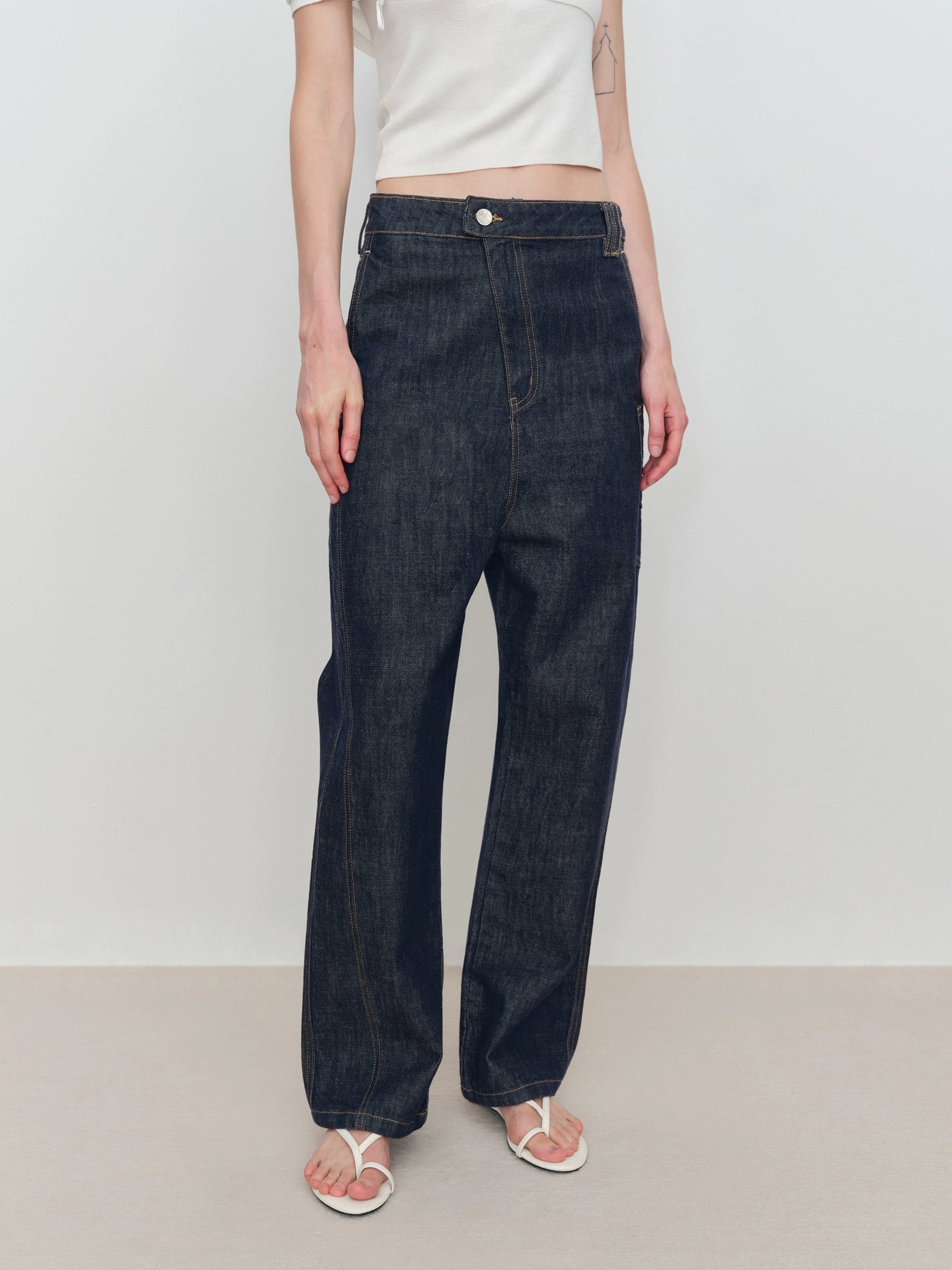 Micro Raw Denim Low-Rise Jeans