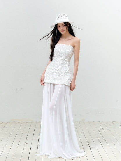 Sequin Mesh Strapless Dress