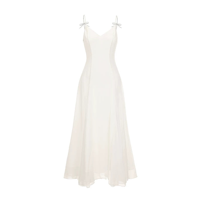 Sheer Bow-Detail Draped Maxi Dress