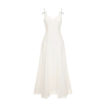 Sheer Bow-Detail Draped Maxi Dress