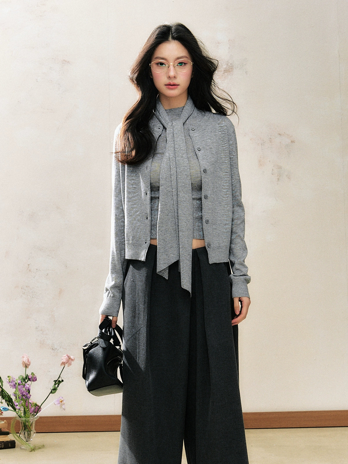 Gray-White Two-Tone Vintage Knitted Sweater